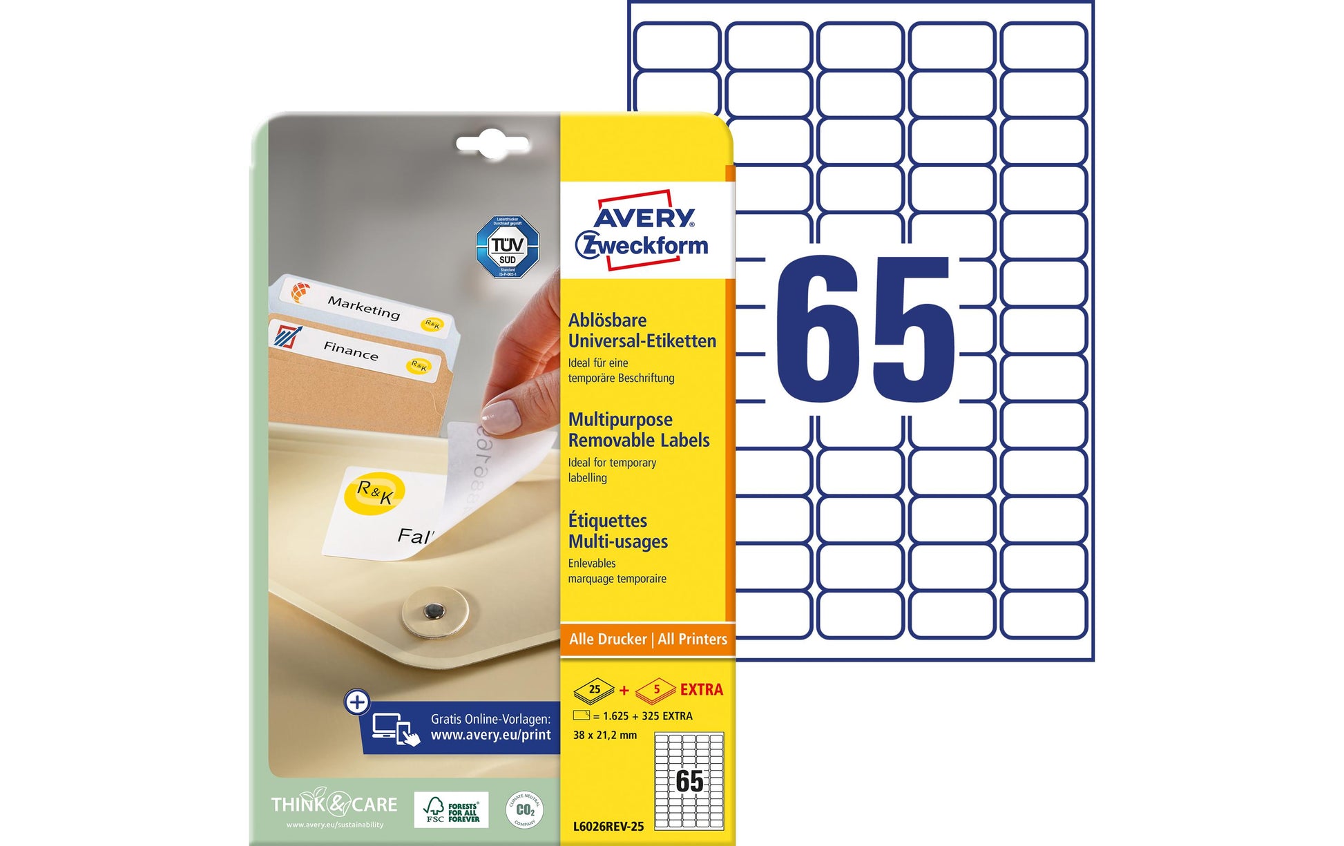 Avery Zweckform – Universal-Etiketten, 38 mm × 21 mm, weiss, Papier, wiederablösbar, 30 Blatt