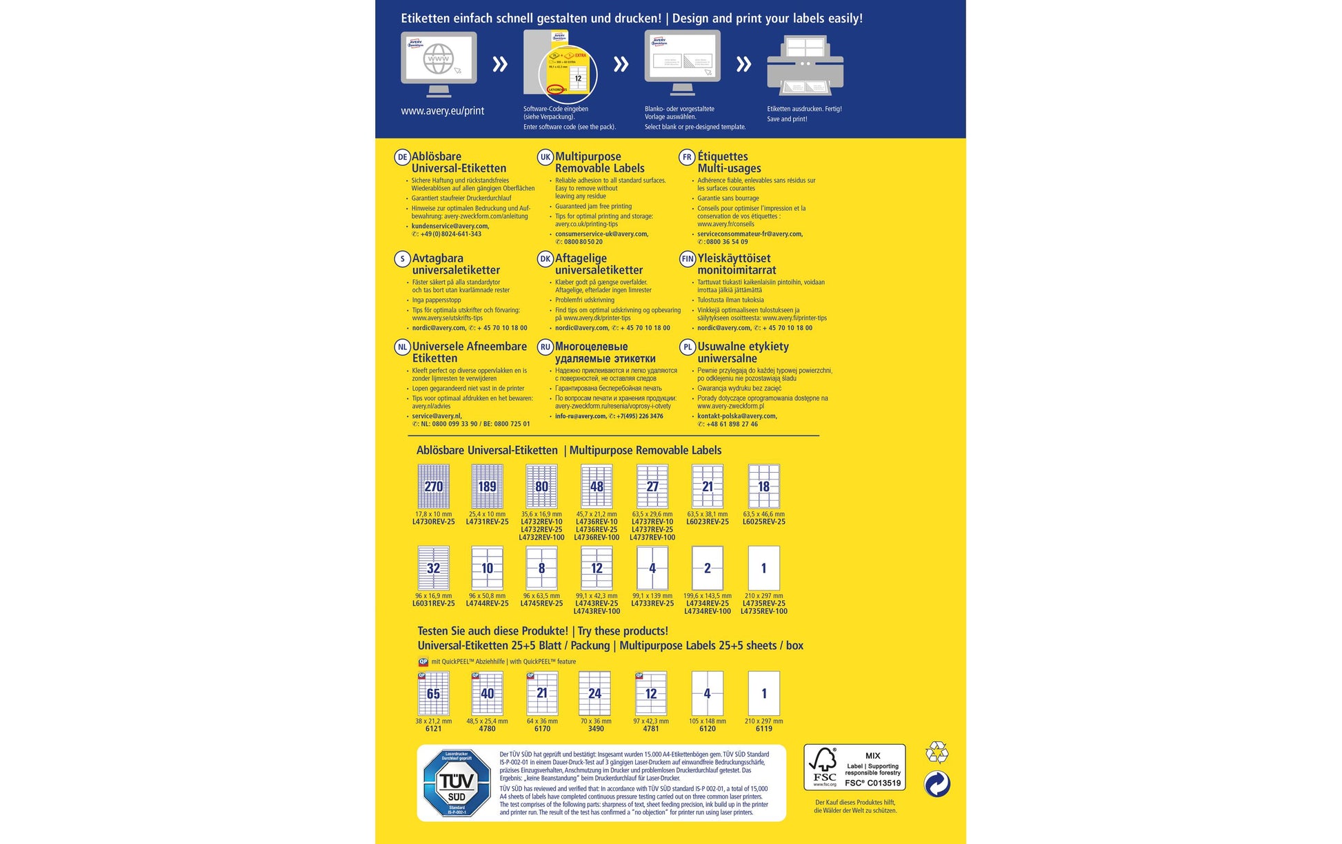 Avery Zweckform – Universal-Etiketten, 38 mm × 21 mm, weiss, Papier, wiederablösbar, 30 Blatt