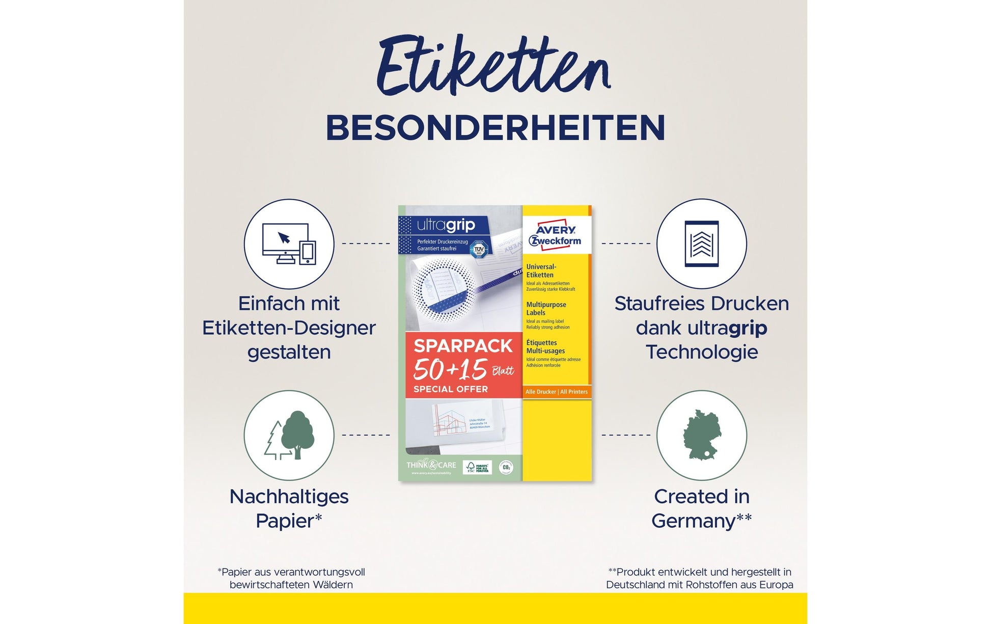 AVERY Zweckform – Etiketten A4 38 × 21 mm – weiss – permanent haftend – Laser/Inkjet – 65 Blätter, 65 Blätter