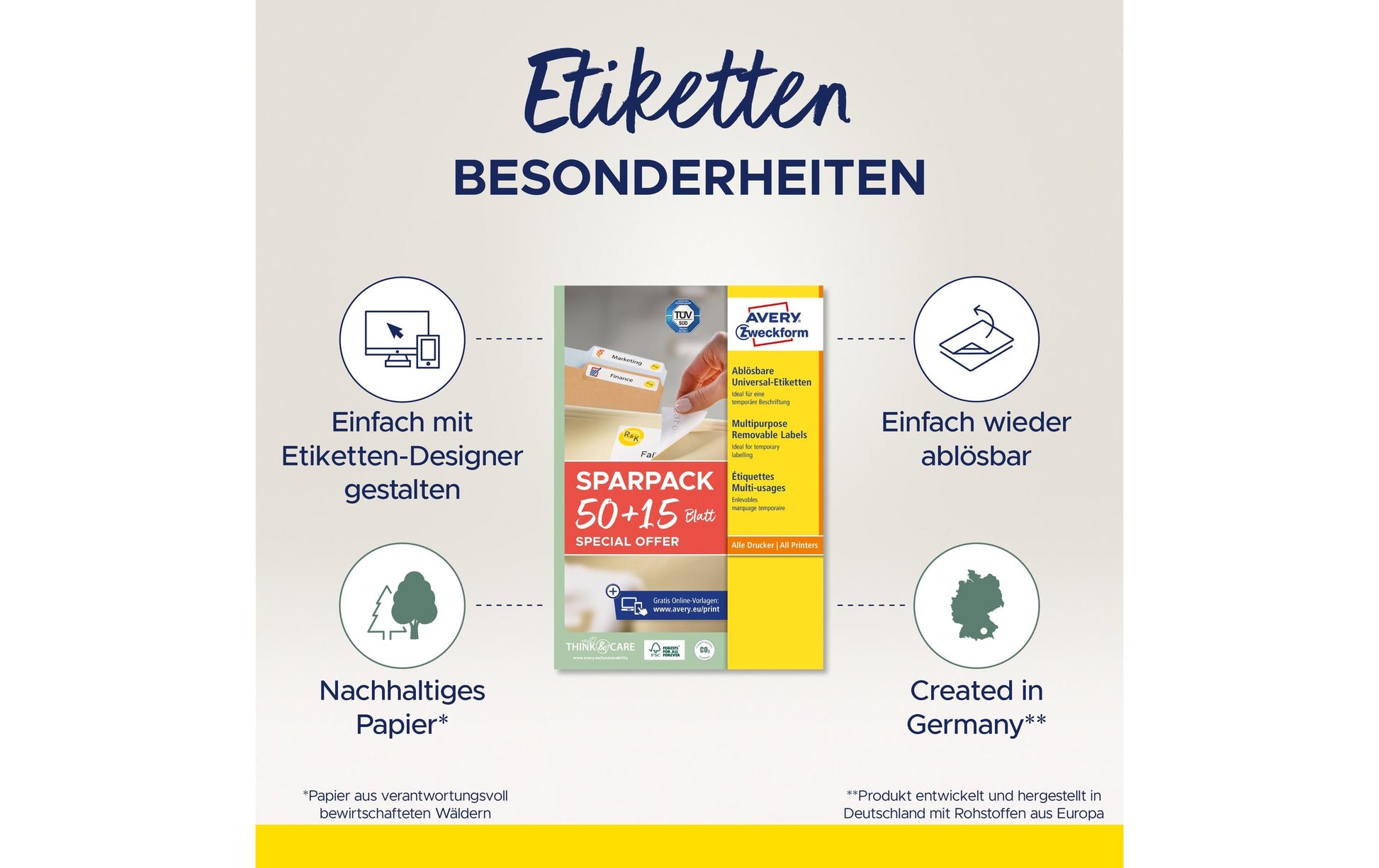 AVERY Zweckform – Etiketten A4 64 × 30 mm – Papier, weiss – wiederablösbar – 27 pro Blatt, 65 Blätter