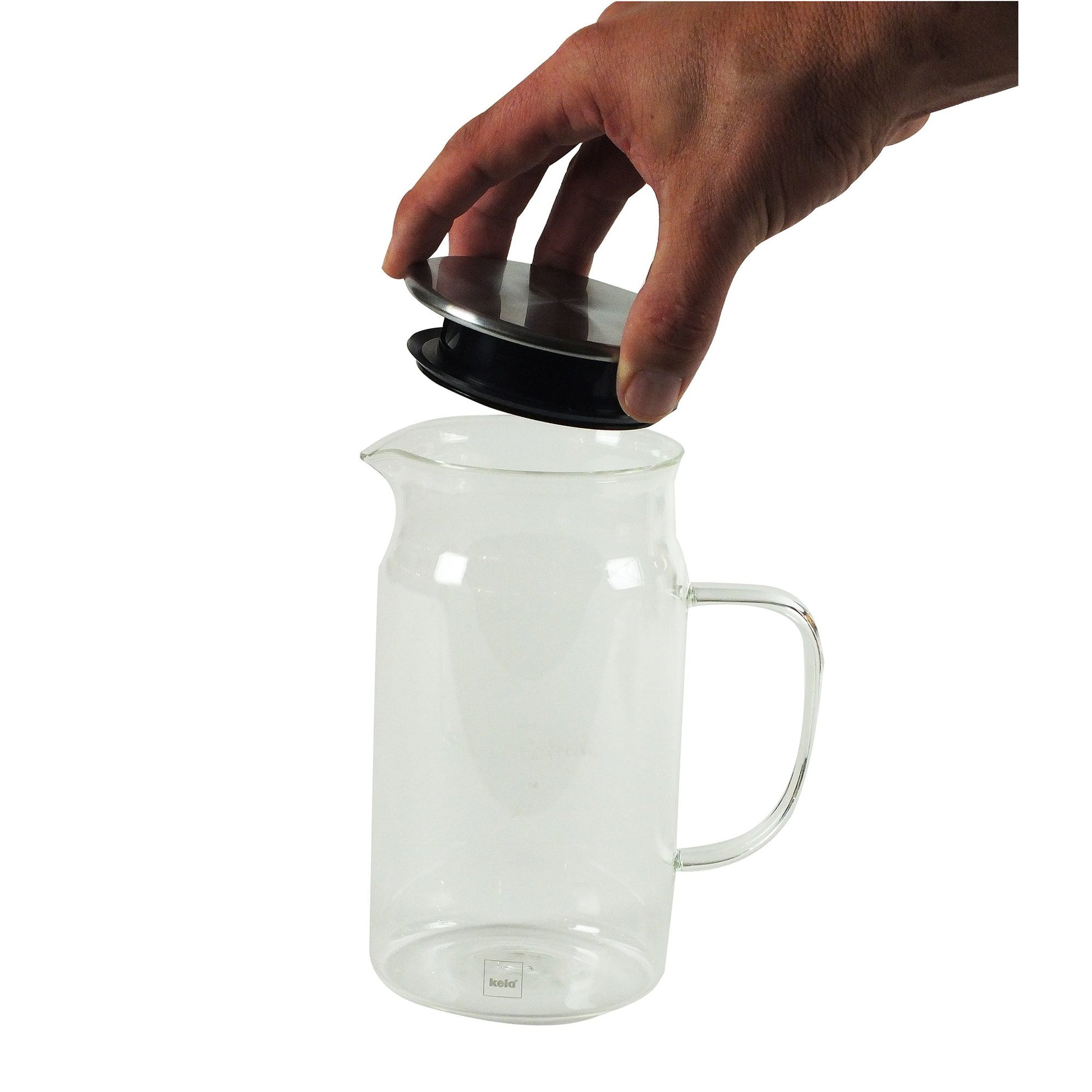 Kela Karaffe – 1 l, Ø 8,5 cm, H 23,0 cm, Borosilikatglas, Transparent, mit Deckel