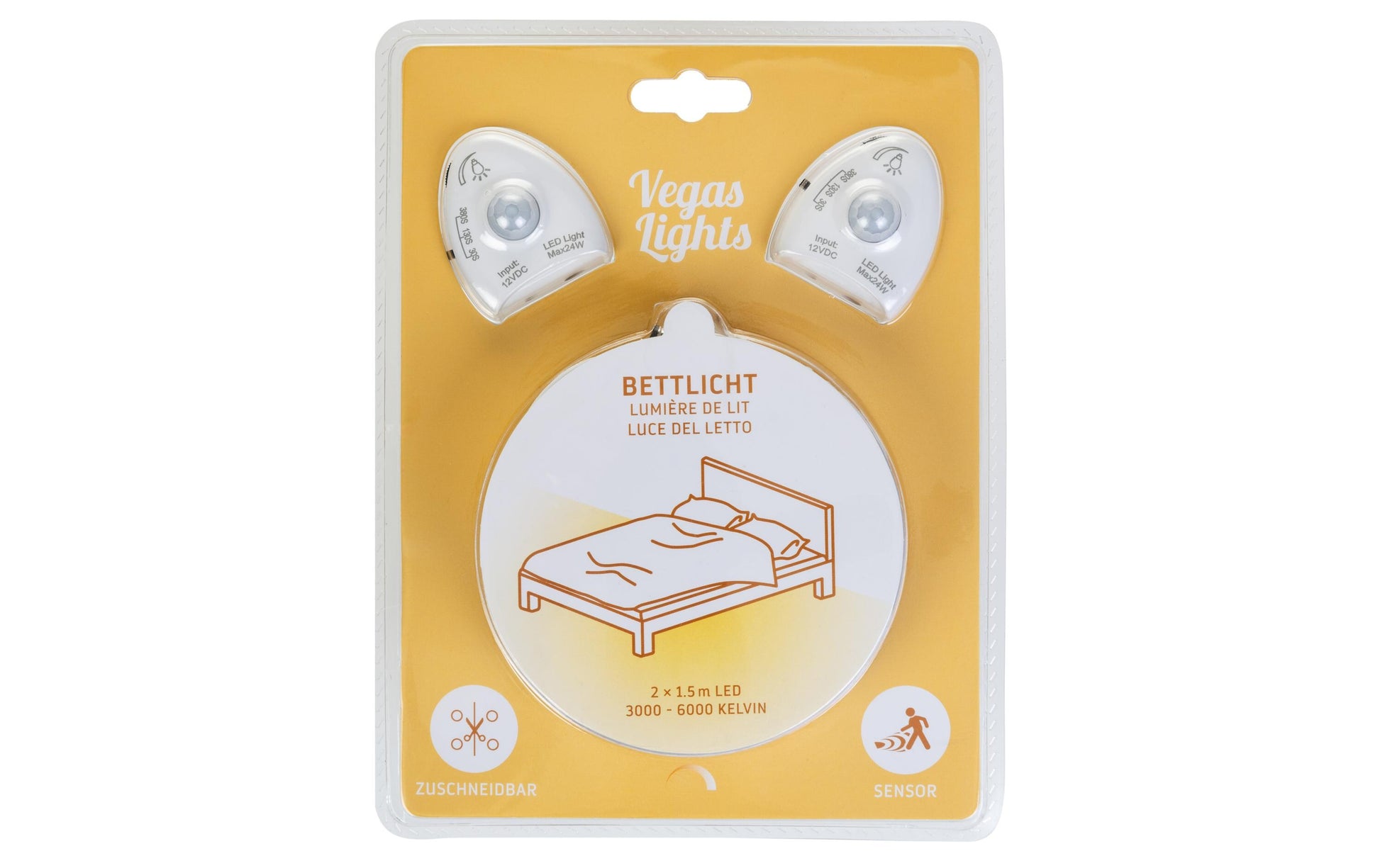 Vegas Lights LED-Strip Bettlicht Dual – 2er Pack, 1,5 m, Warmweiss, dimmbar, weiss, Taglichtsensor