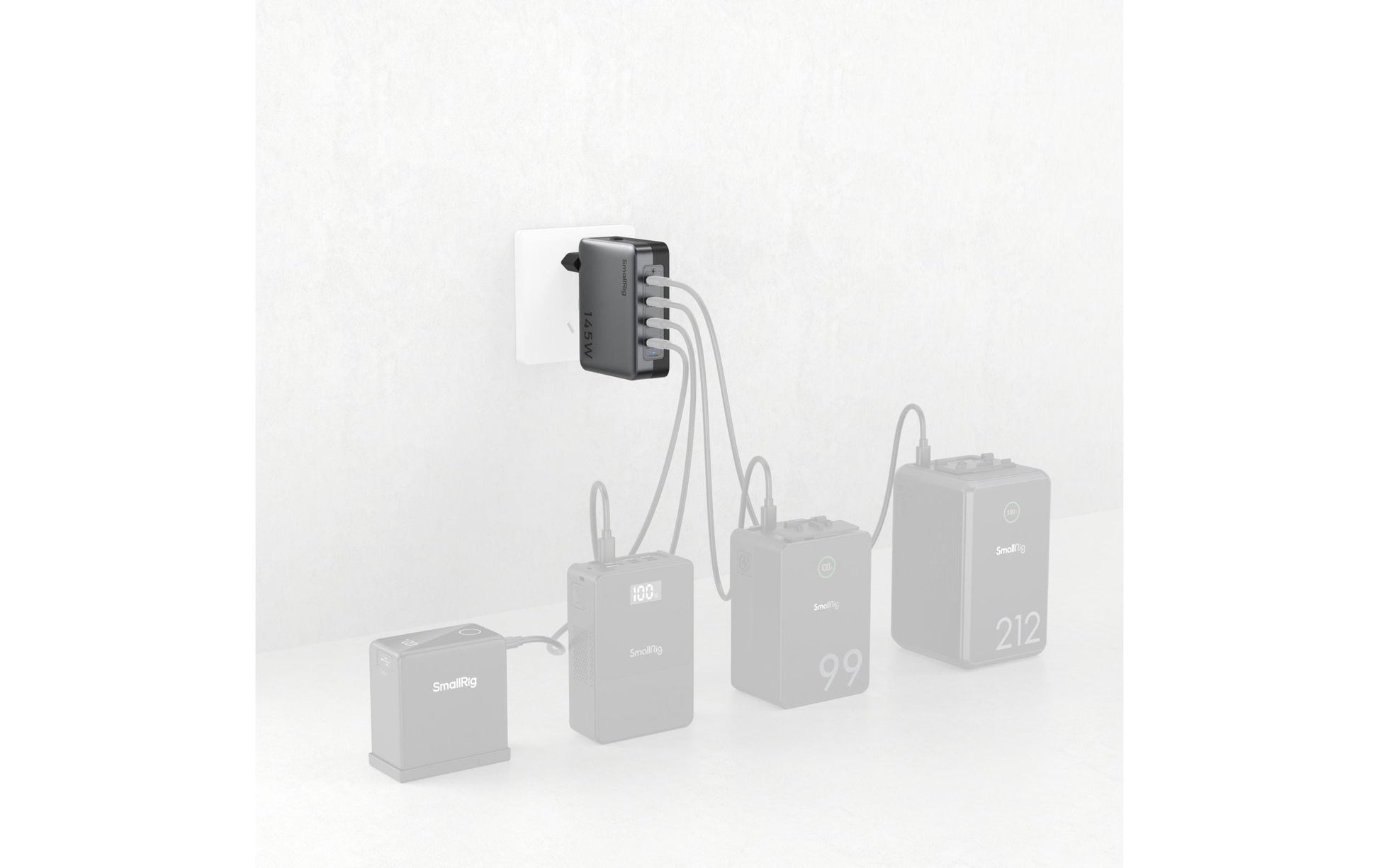 SmallRig 4748 USB-Desktop-Ladegerät 145 W – USB-C×2, USB-A×2 – PD 3.1 – für V-Mount-Akkus, NP-F-Akkus u. a.