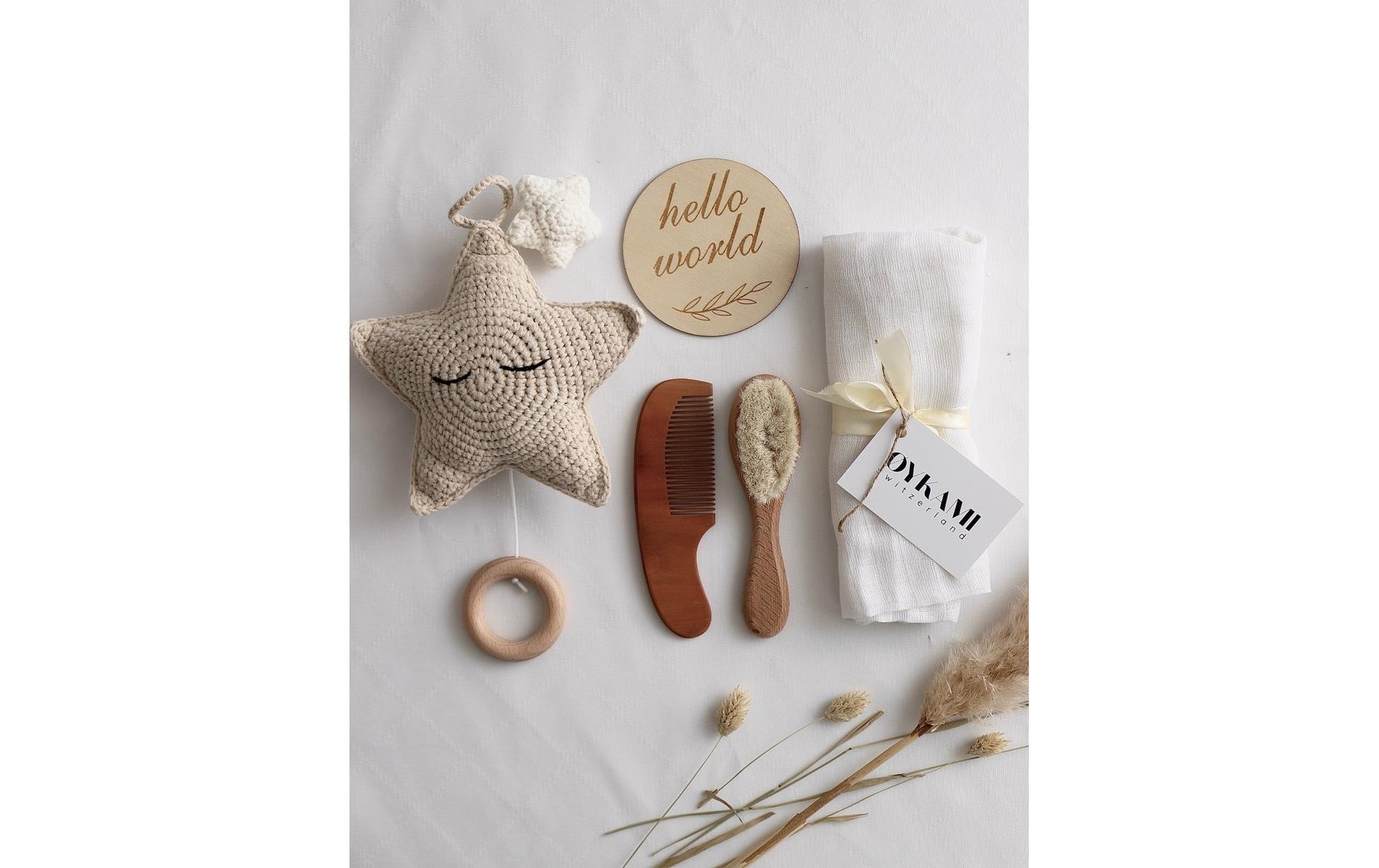 OYKAMI Geschenkbox – Baumwolle, Holz, Weiss, Beige