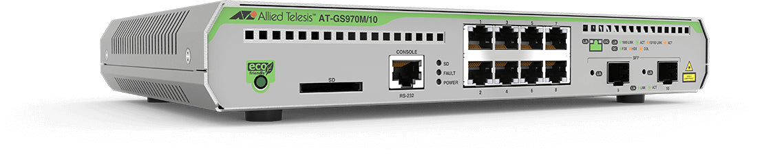 Allied Telesis AT-GS970M/10PS-50 – Managed L3 Switch – 8× 1G, 2× SFP, PoE+, 19", 1U