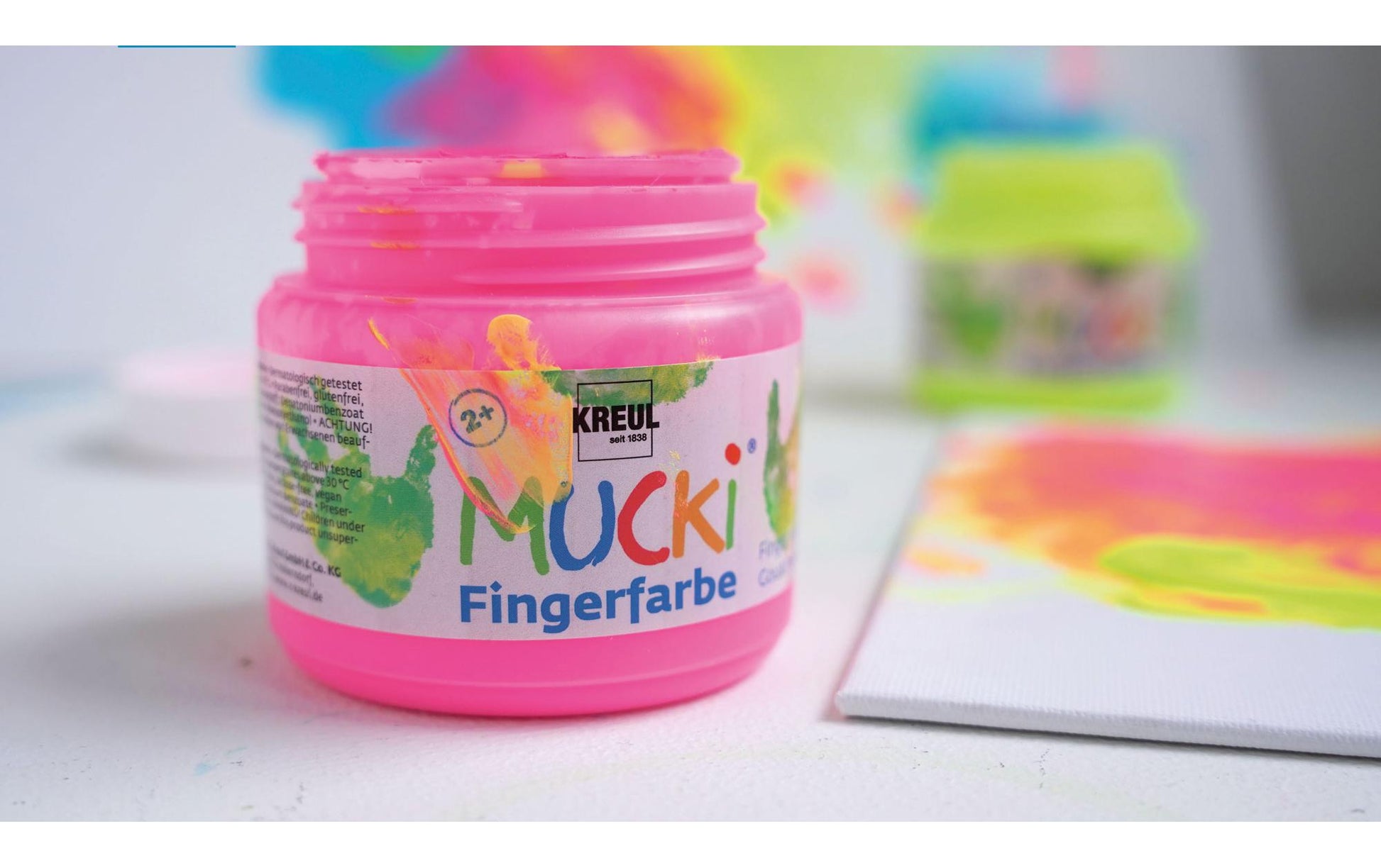 KREUL MUCKI Fingerfarben – Blau, Grün, Pink, Gelb – 4×150 ml (600 ml) – ab 2 Jahren