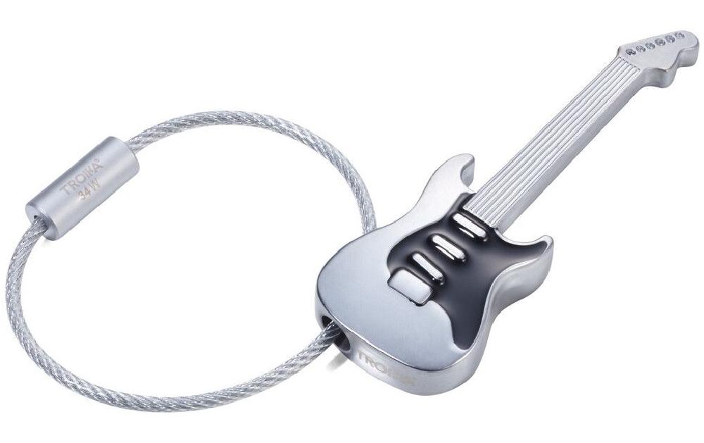 TROIKA Schlüsselanhänger Gitarre – Metall, Grau/Schwarz, 65 × 22 × 8 mm, 6er-Pack