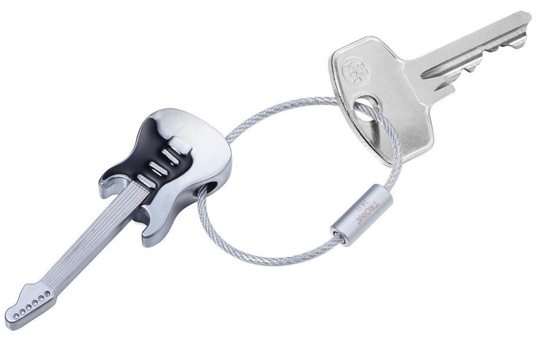 TROIKA Schlüsselanhänger Gitarre – Metall, Grau/Schwarz, 65 × 22 × 8 mm, 6er-Pack