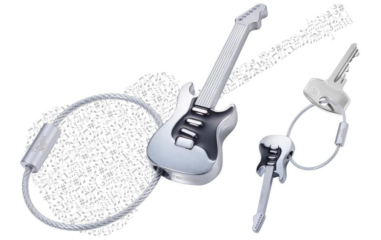 TROIKA Schlüsselanhänger Gitarre – Metall, Grau/Schwarz, 65 × 22 × 8 mm, 6er-Pack