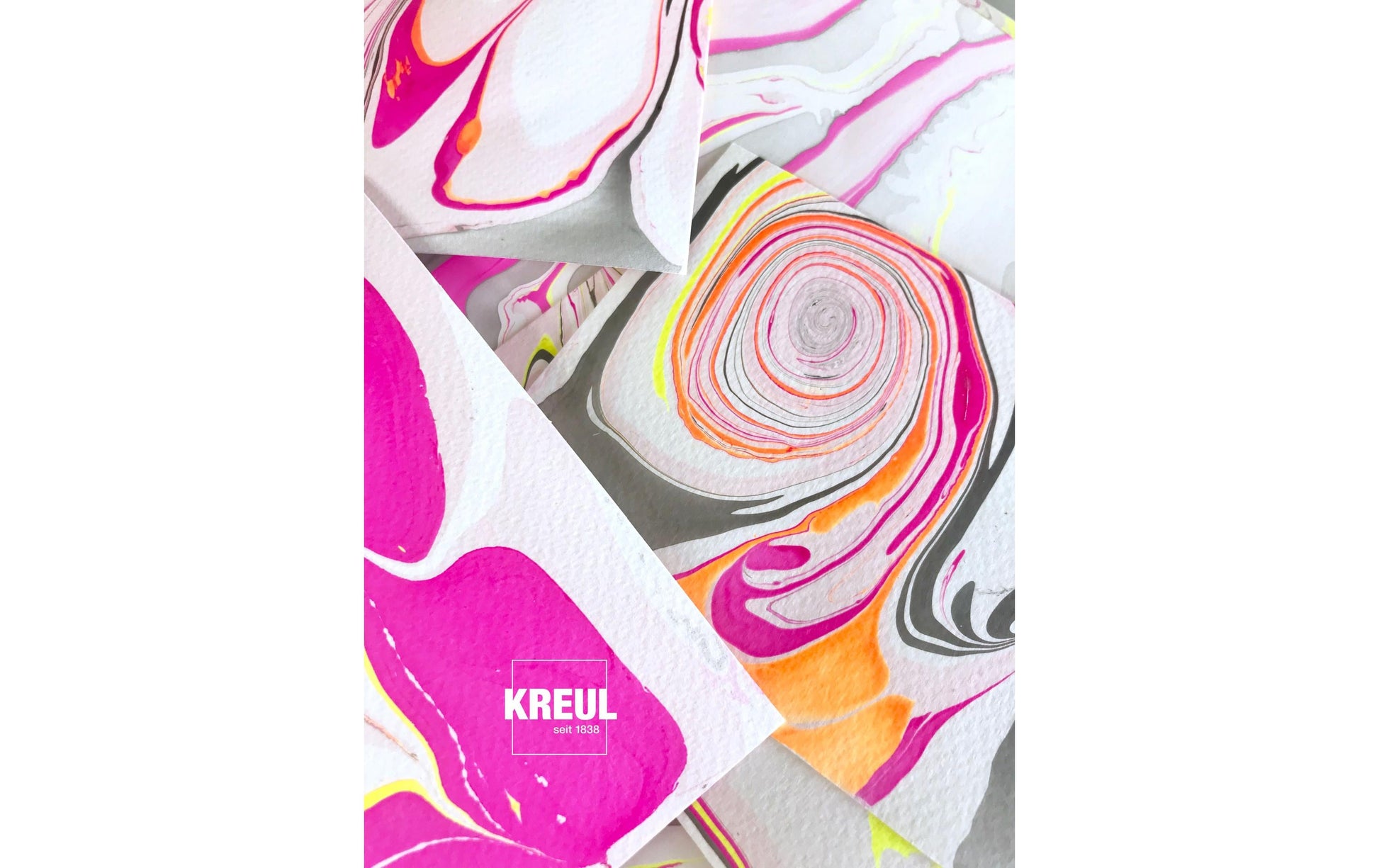 KREUL Marmorierfarbe – Weiss/Rosé matt/Neongelb/Neonorange/Neonpink/Grau matt – 6 Farben, 6×20 ml (120 ml)