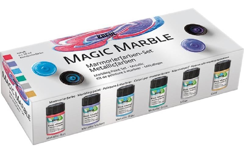 KREUL Marmorierfarbe – Metallicfarben – 6 Farben – 6×20 ml (120 ml) – für Glas, Keramik, Metall