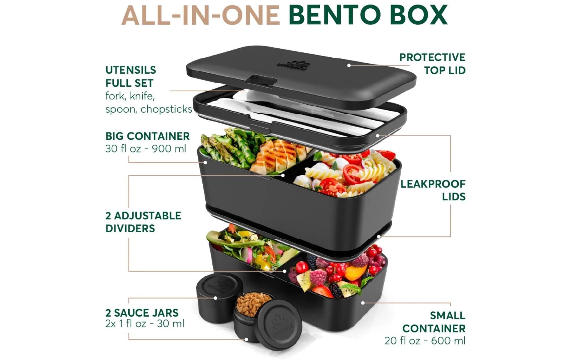 Umami Nestable – Lunchbox 1,5 l, 11 × 18,2 × 7 cm, Polypropylen (PP), schwarz/rosenholz, leckdicht