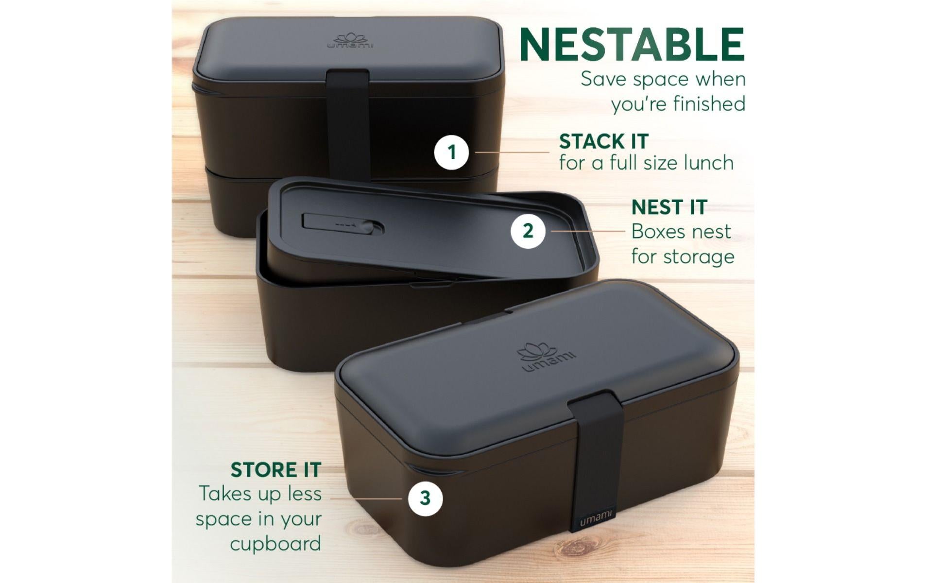 Umami Nestable – Lunchbox 1,5 l, 11 × 18,2 × 7 cm, Polypropylen (PP), schwarz/rosenholz, leckdicht