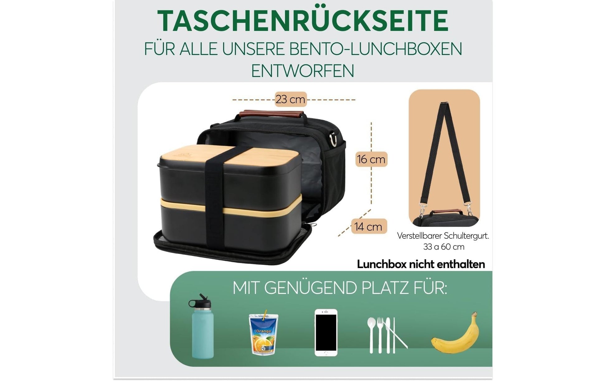 Umami Lunchbox Thermocase – Reissverschluss, spülmaschinenfest – 14 × 16 × 21 cm – Schwarz – Nylon – 1 Stk.