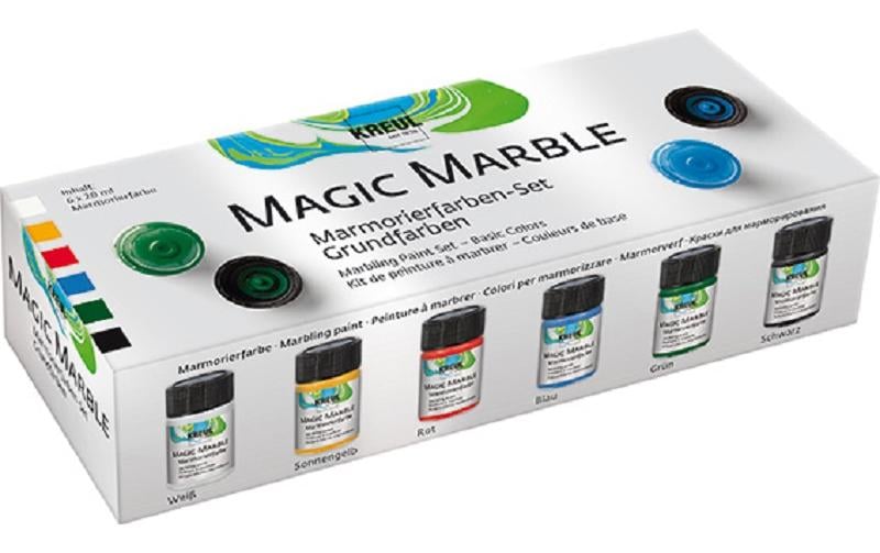 KREUL Grundfarben Marmorierfarben – 6 Farben, 6×20 ml (120 ml) – für Glas, Metall, Holz