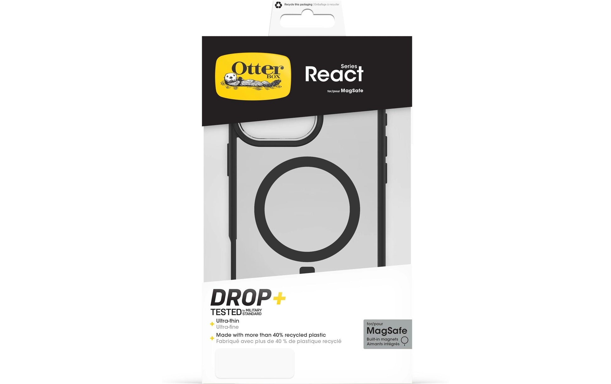 OtterBox React Backcover – für Apple iPhone 16 Pro Max, MagSafe, Kautschuk, transparent/schwarz