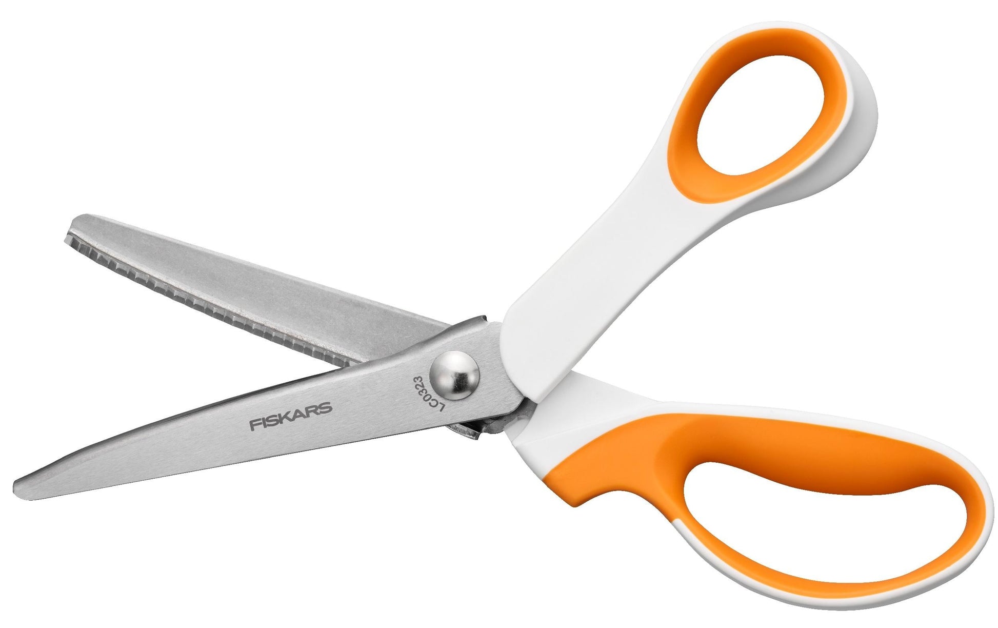 Fiskars Konturenschere 24,2 cm, für Rechtshänder – Edelstahl, Softgrip, Zickzack, Orange/Weiss