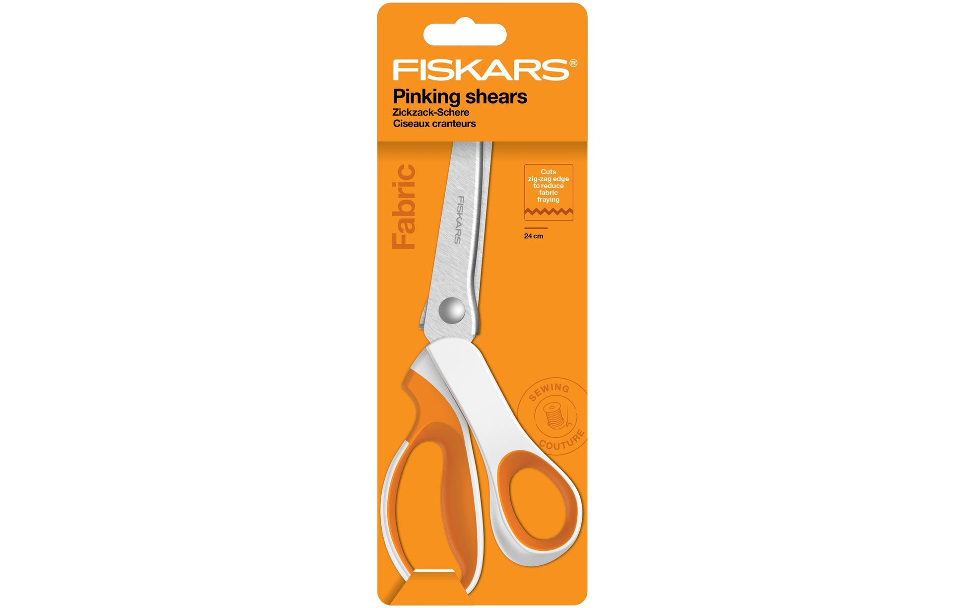 Fiskars Konturenschere 24,2 cm, für Rechtshänder – Edelstahl, Softgrip, Zickzack, Orange/Weiss