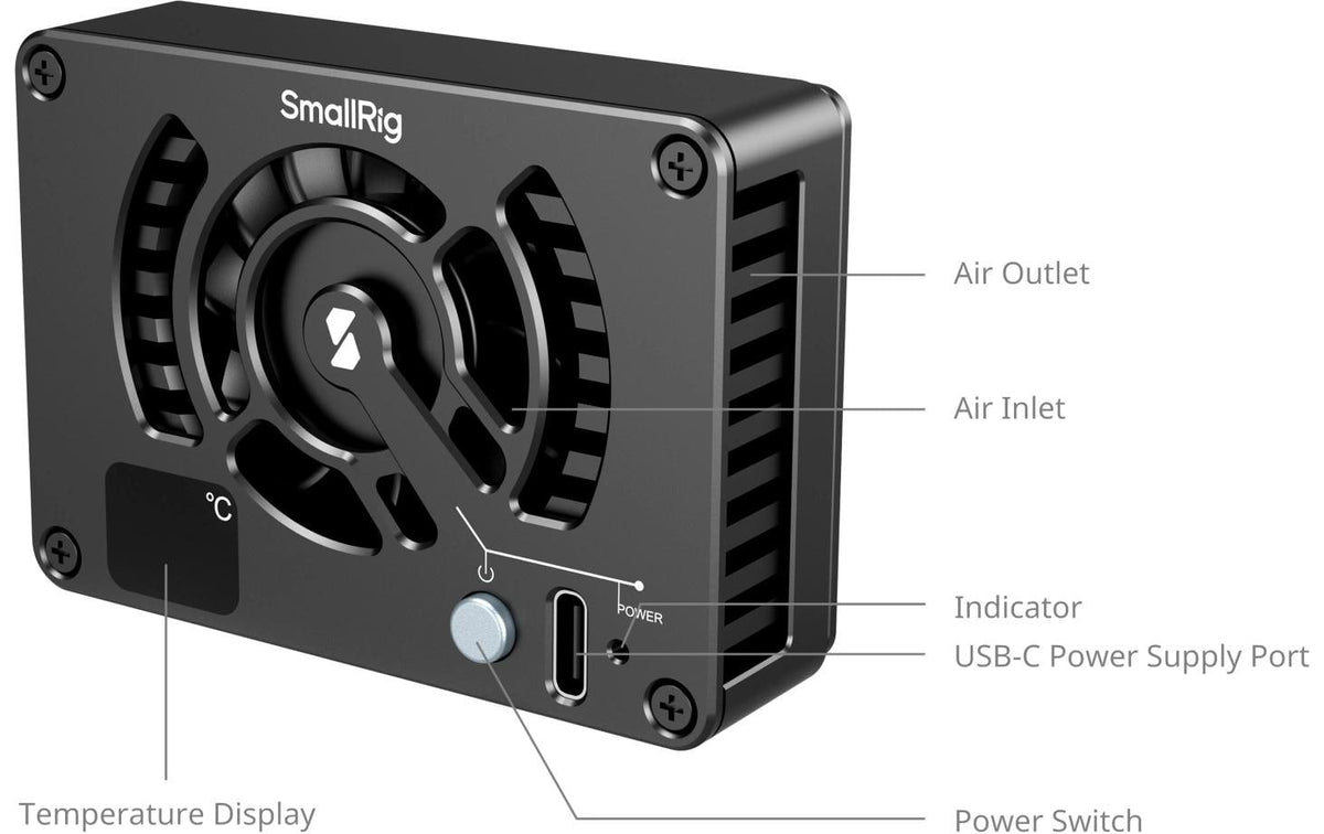 SmallRig Kühlgebläse – 70 × 50 × 20 mm, 162 g – für Sony ZV‑E10, Canon EOS R5, FUJIFILM X‑T4 und andere – Schwarz