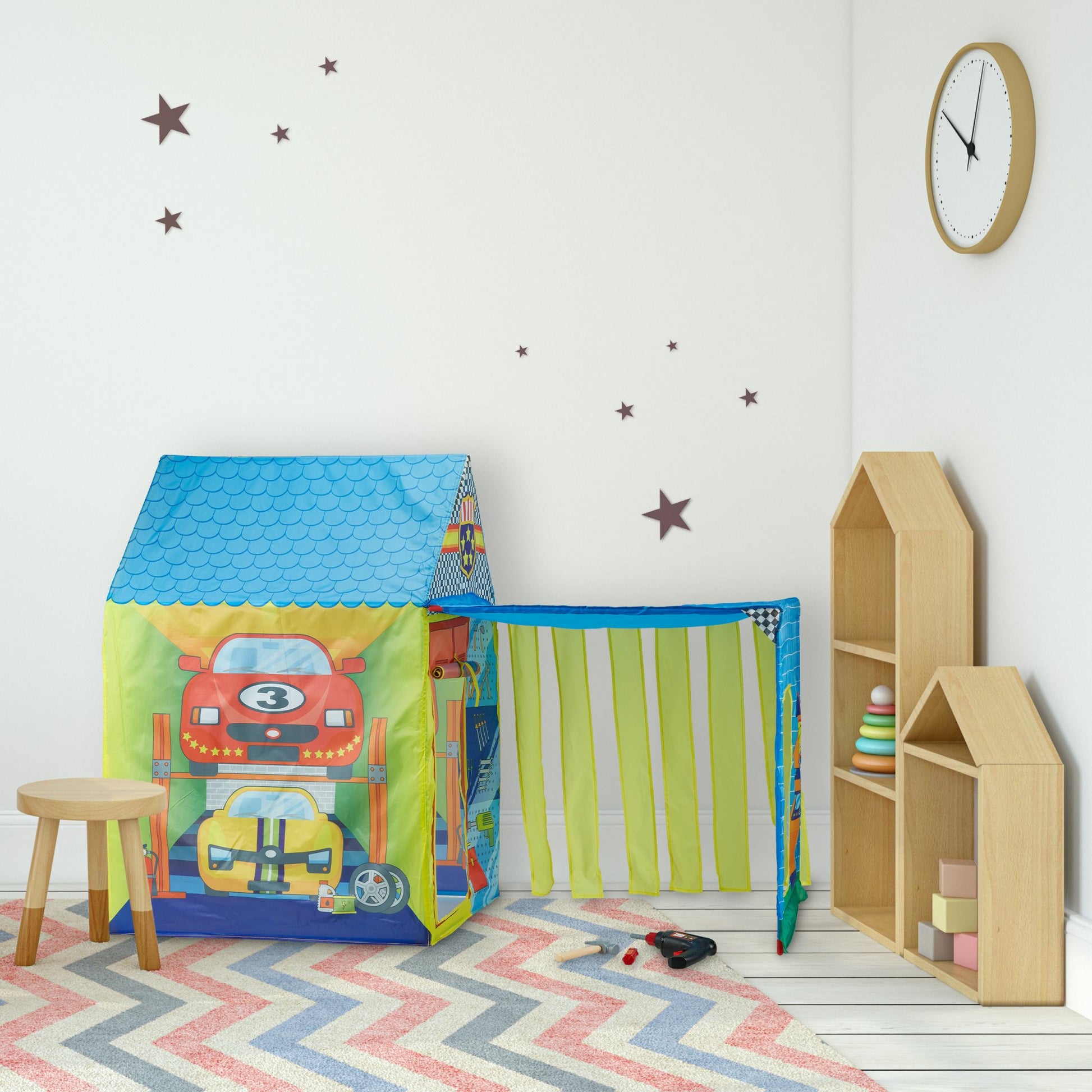 Relaxdays Spielzelt Autowerkstatt – 71,0 × 71,0 × 108,0 cm – 1 Stück – ab 3 J. – mehrfarbig