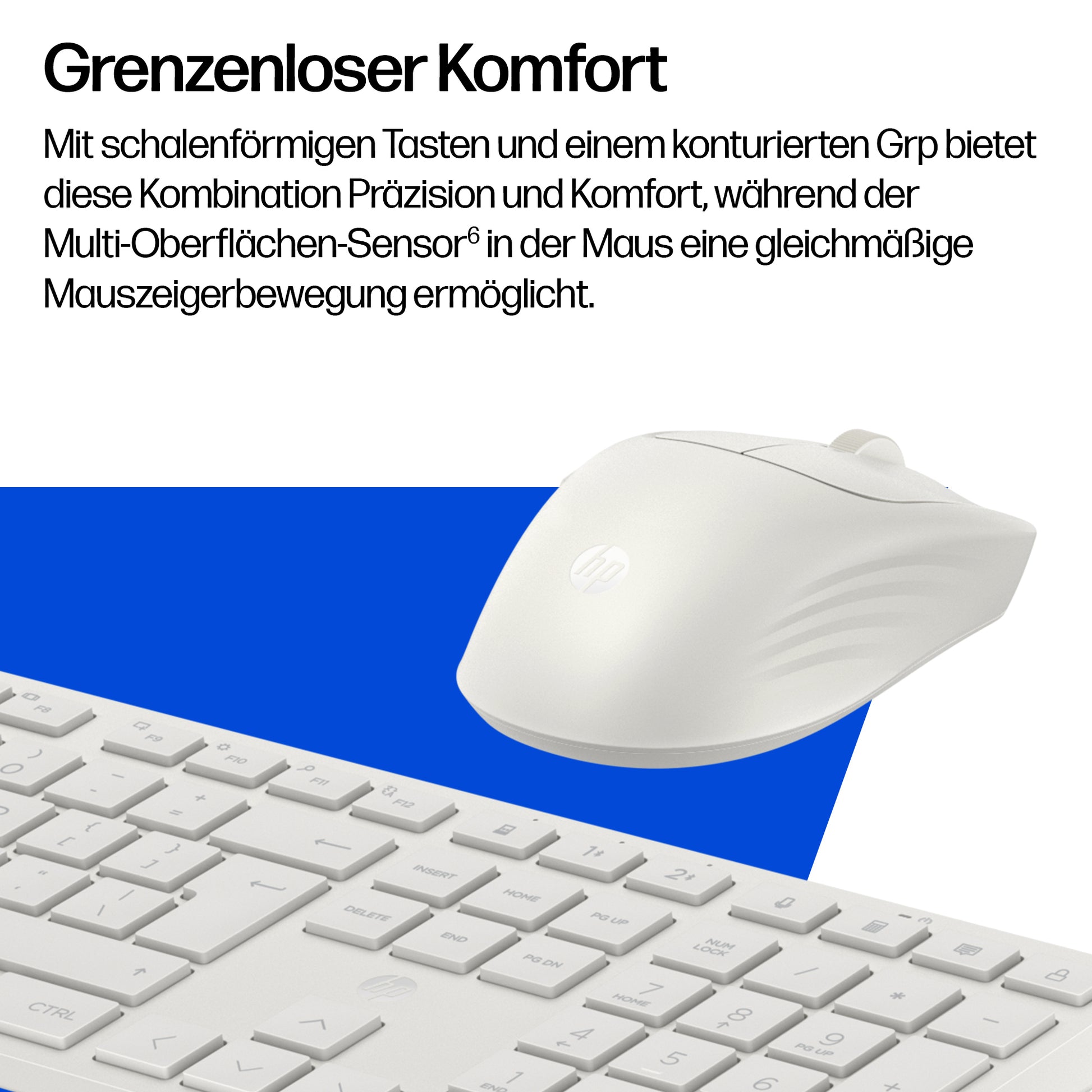 HP 495C – Tastatur-Maus-Set – Bluetooth & 2,4 GHz (USB-A Empfänger) – Leise Tasten – Weiss