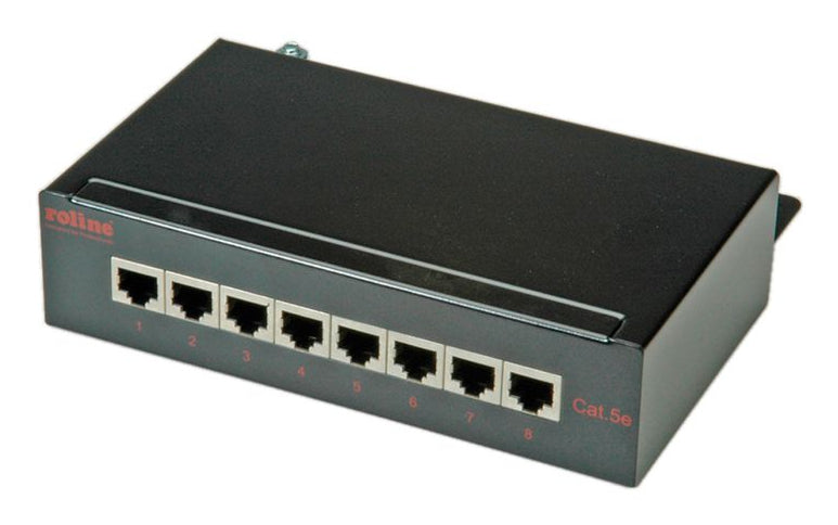 ROLINE Patchpanel Cat.5e – 8 Ports, geschirmt, 1U, Wandmontage, schwarz