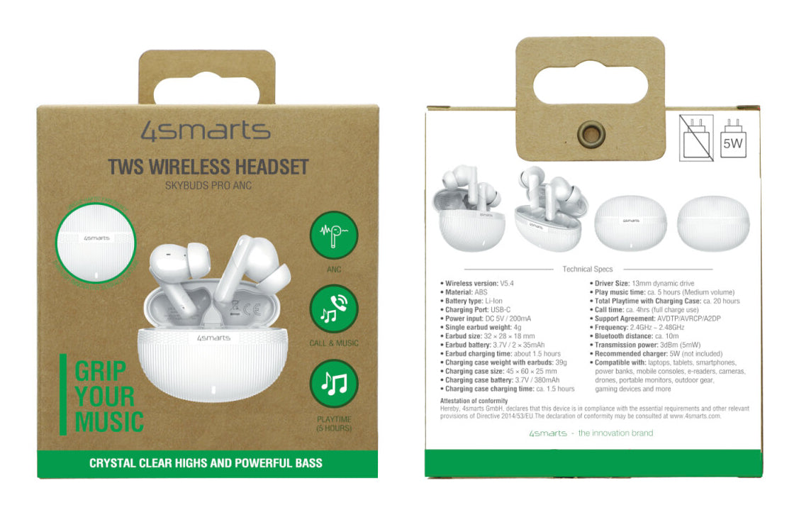 4smarts SkyBuds Screen ANC – True Wireless In-Ear Kopfhörer – Bluetooth 5.4 – Schwarz – bis 20 h