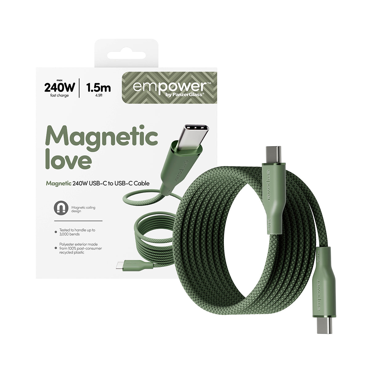PanzerGlass USB-C auf USB-C Kabel – USB 2.0 (480 Mbit/s) – 1,5 m – PD 240 W – für MacBook, iPhone und mehr