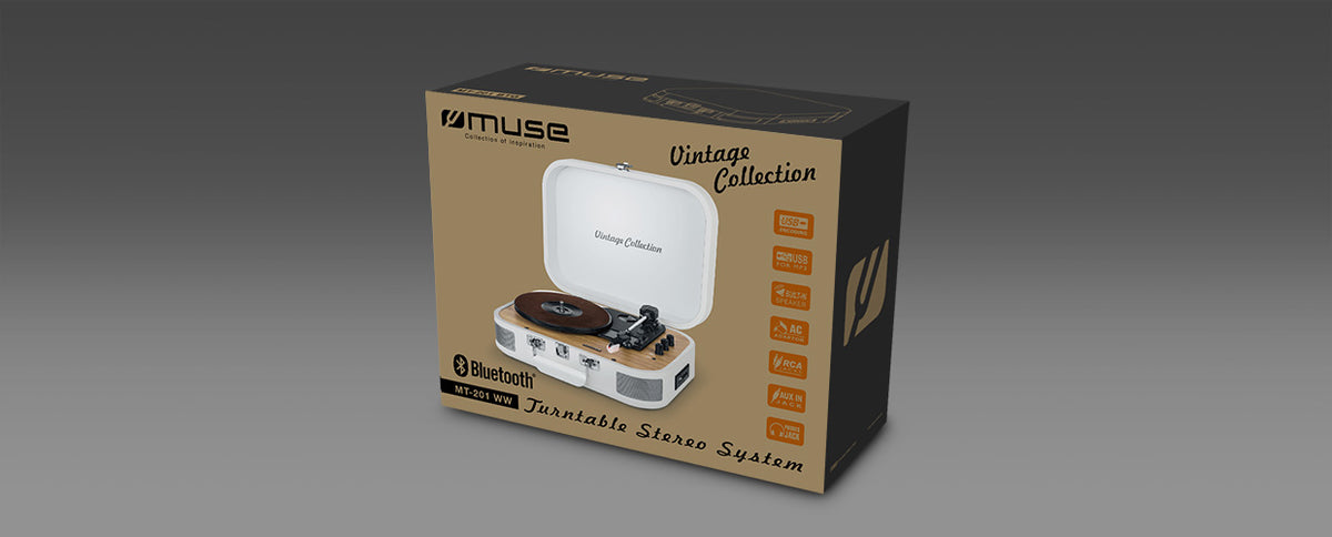 Muse MT-201 – Plattenspieler (Riemenantrieb, automatisch), Bluetooth, 33⅓/45/78 U/min – Weiss