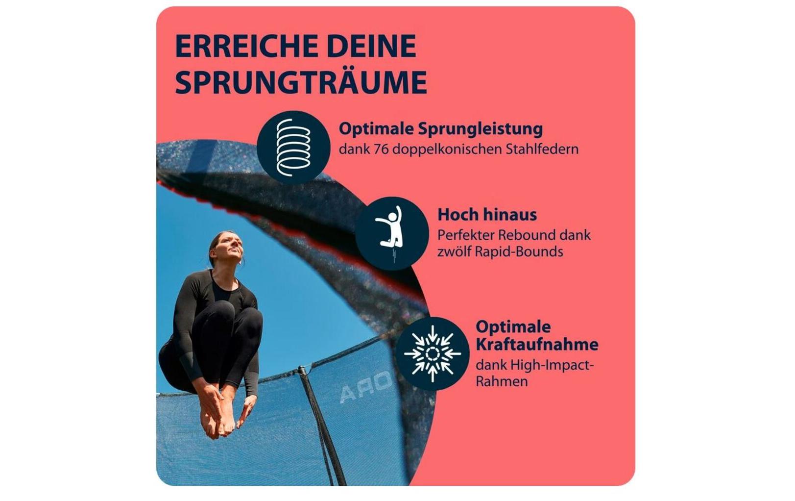 Hudora Trampolin 4square – 366 × 244 cm – Belastbarkeit 120 kg – schwarz
