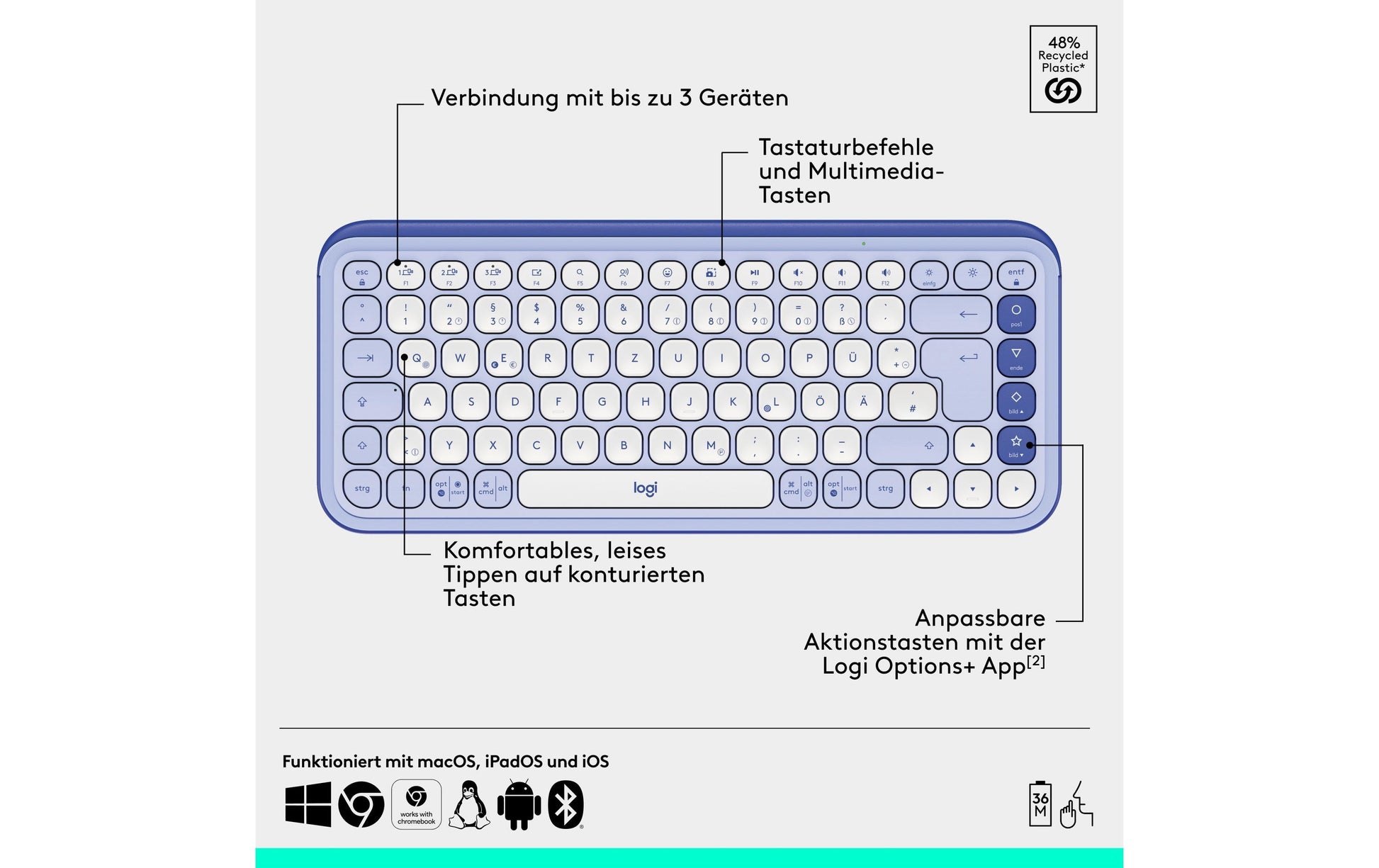 Logitech POP Icon – Tastatur, CH-Layout (DE-CH), Flieder