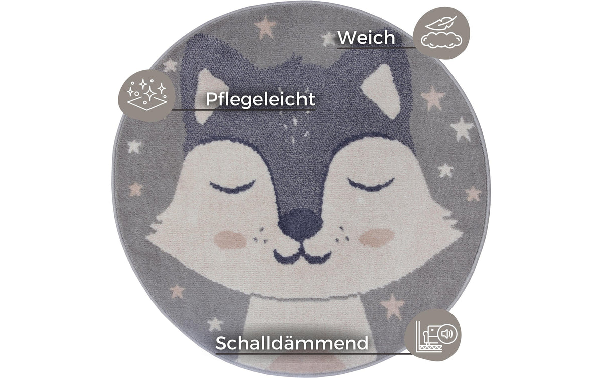 Hanse Home Fuchs Kinderteppich – Ø 140 cm – Polypropylen, grau