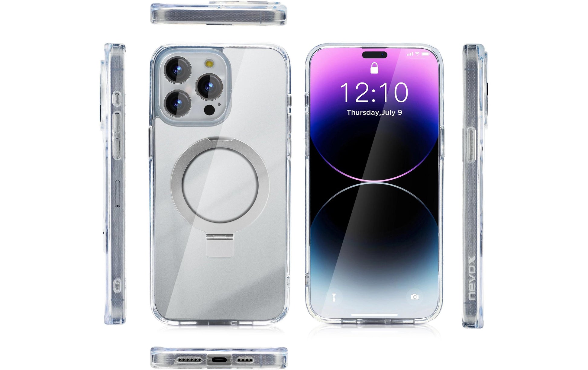 nevox StyleShell SHOCKFlex Backcover – für Apple iPhone 16 Pro Max, mit Ständer, Metall+PC+TPU, transparent