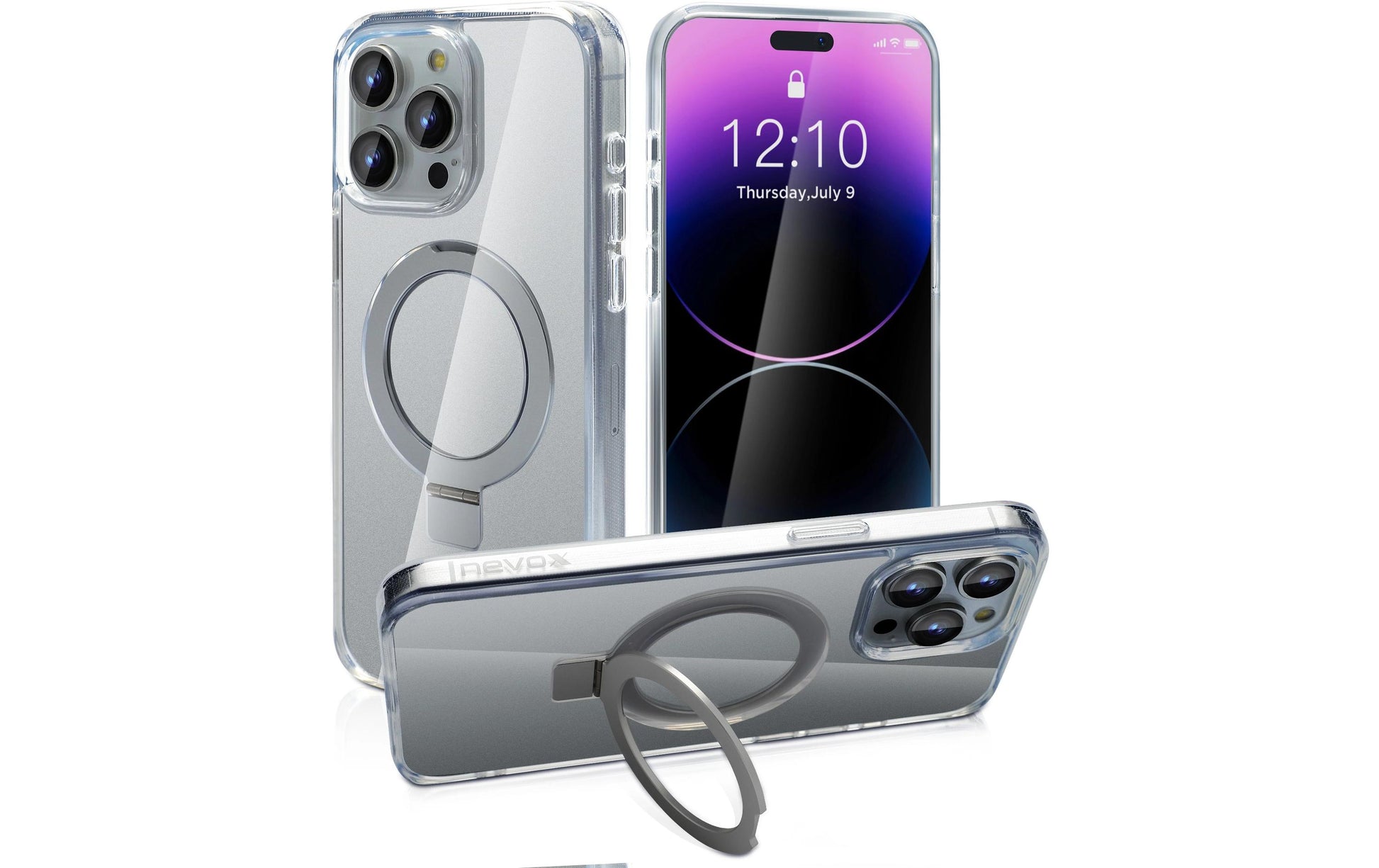 nevox StyleShell SHOCKFlex Backcover – für Apple iPhone 16 Pro Max, mit Ständer, Metall+PC+TPU, transparent