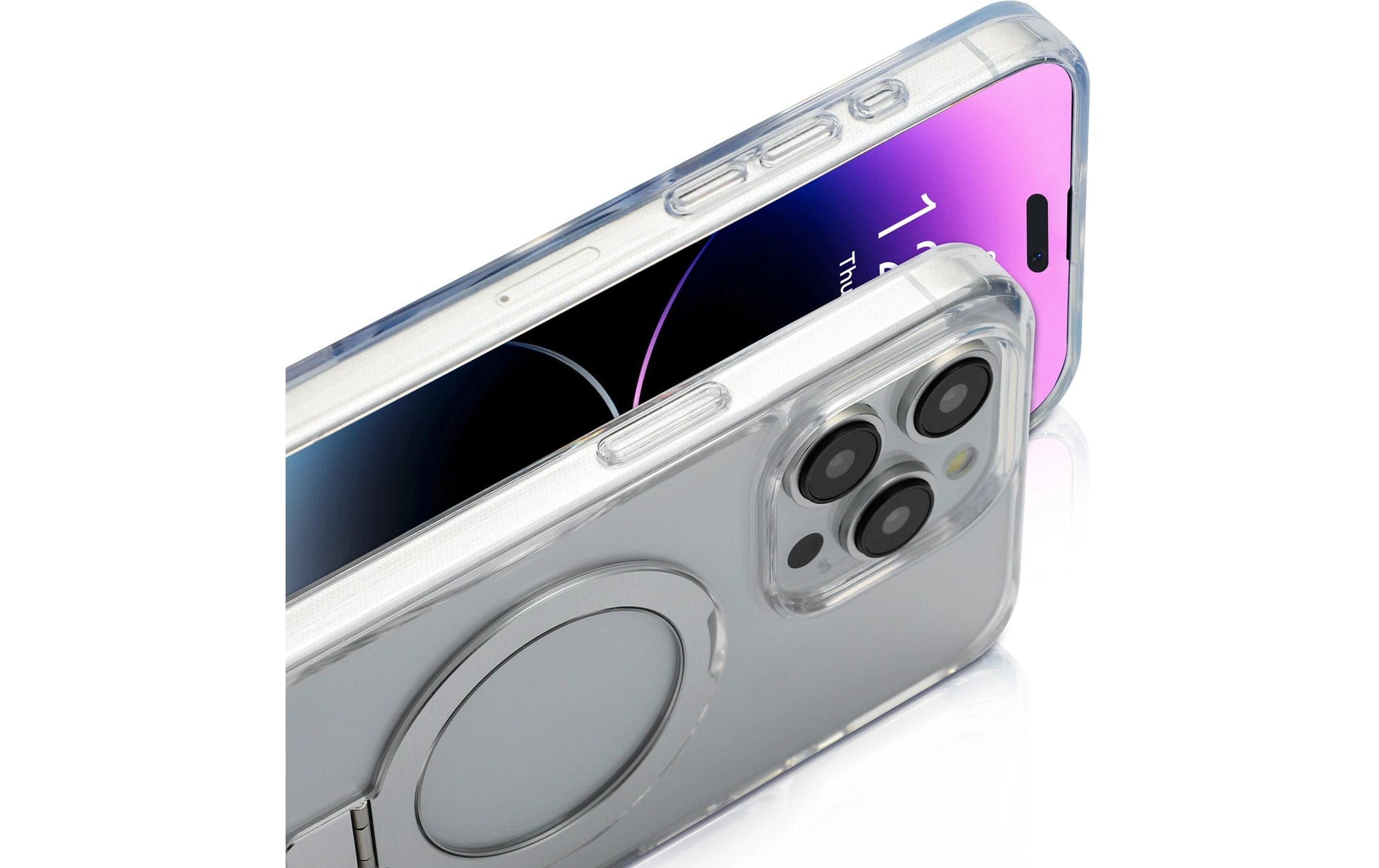 nevox StyleShell SHOCKFlex Backcover – für Apple iPhone 16 Pro Max, mit Ständer, Metall+PC+TPU, transparent