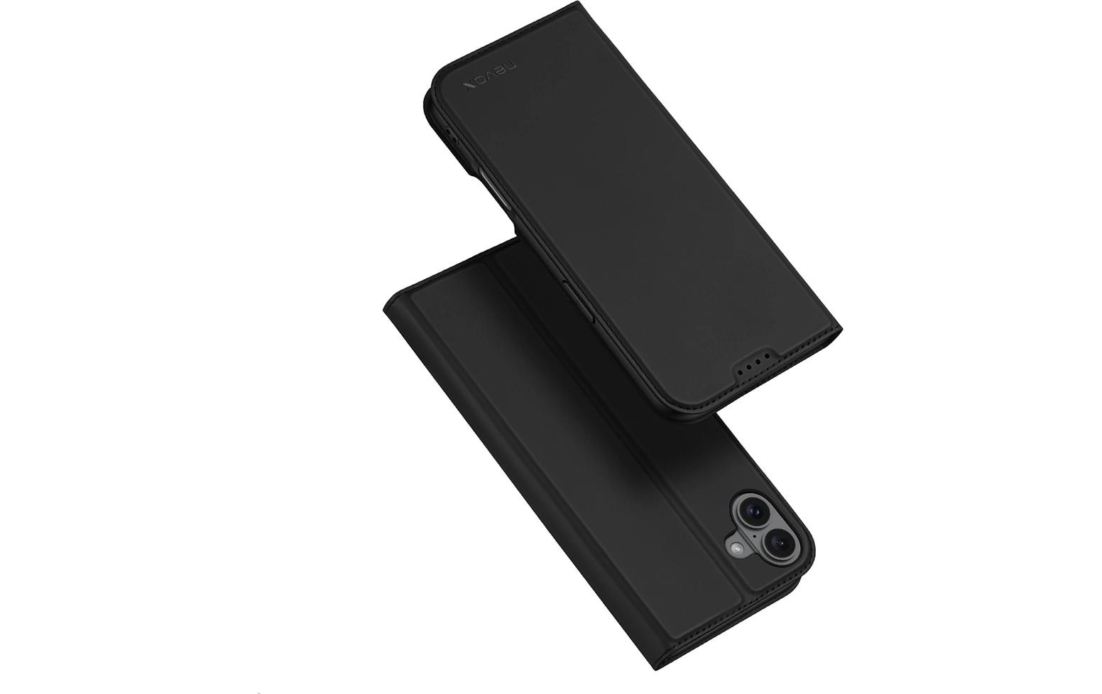 nevox Vario Series Wallethülle – für Apple iPhone 16 Plus, mit Ständer, 1 Kartenfach, PU+TPU, Schwarz