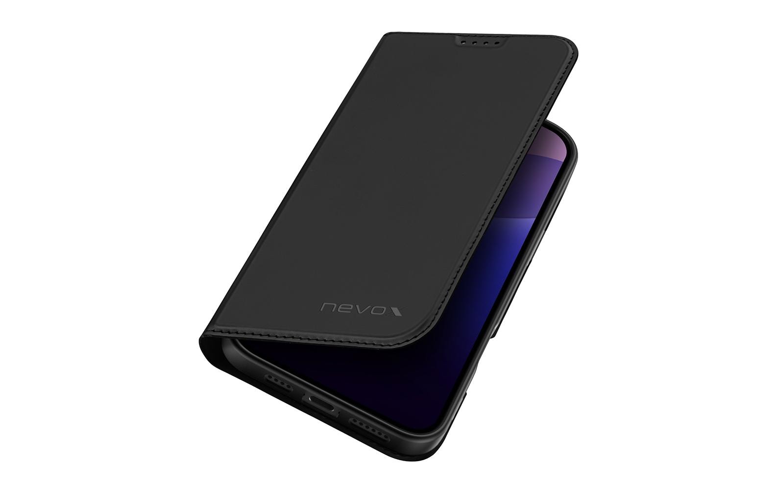 nevox Vario Series Wallethülle – für Apple iPhone 16 Pro Max, mit Ständer, 1 Kartenfach, PU+TPU, Schwarz