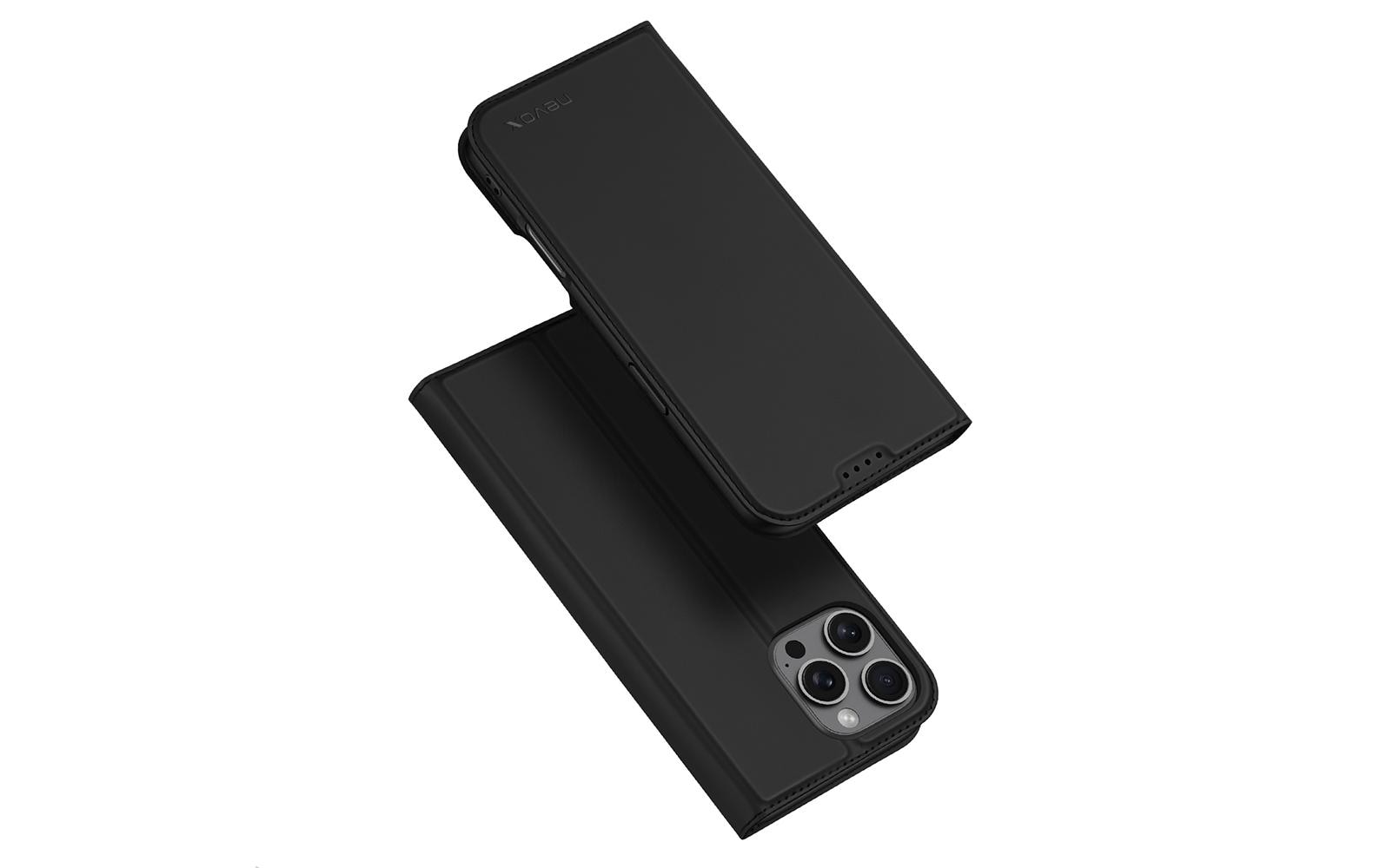 nevox Vario Series Wallethülle – für Apple iPhone 16 Pro Max, mit Ständer, 1 Kartenfach, PU+TPU, Schwarz