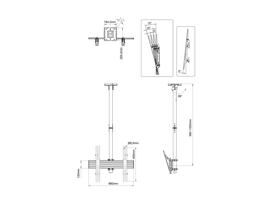 Multibrackets Pro MBC1U – Deckenhalterung, bis 75", VESA 600x400, bis 50 kg, schwarz