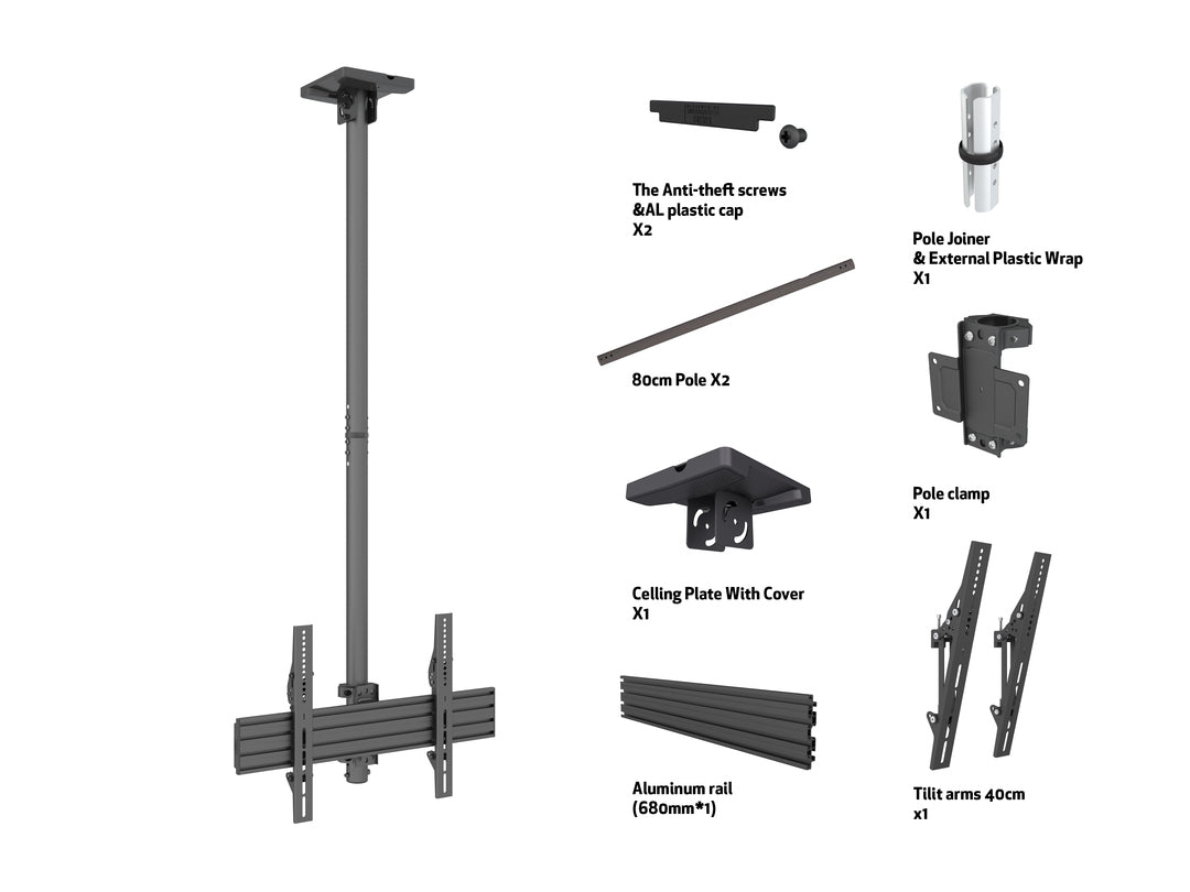 Multibrackets Pro MBC1U – Deckenhalterung, bis 75", VESA 600x400, bis 50 kg, schwarz