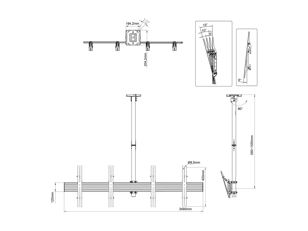 Multibrackets Pro MBC2X1U – Deckenhalterung, bis 65", VESA 600×400, bis 50 kg, schwarz
