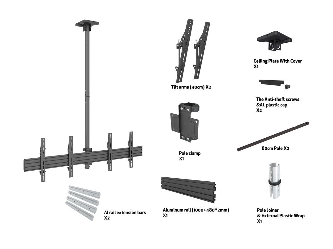 Multibrackets Pro MBC2X1U – Deckenhalterung, bis 65", VESA 600×400, bis 50 kg, schwarz
