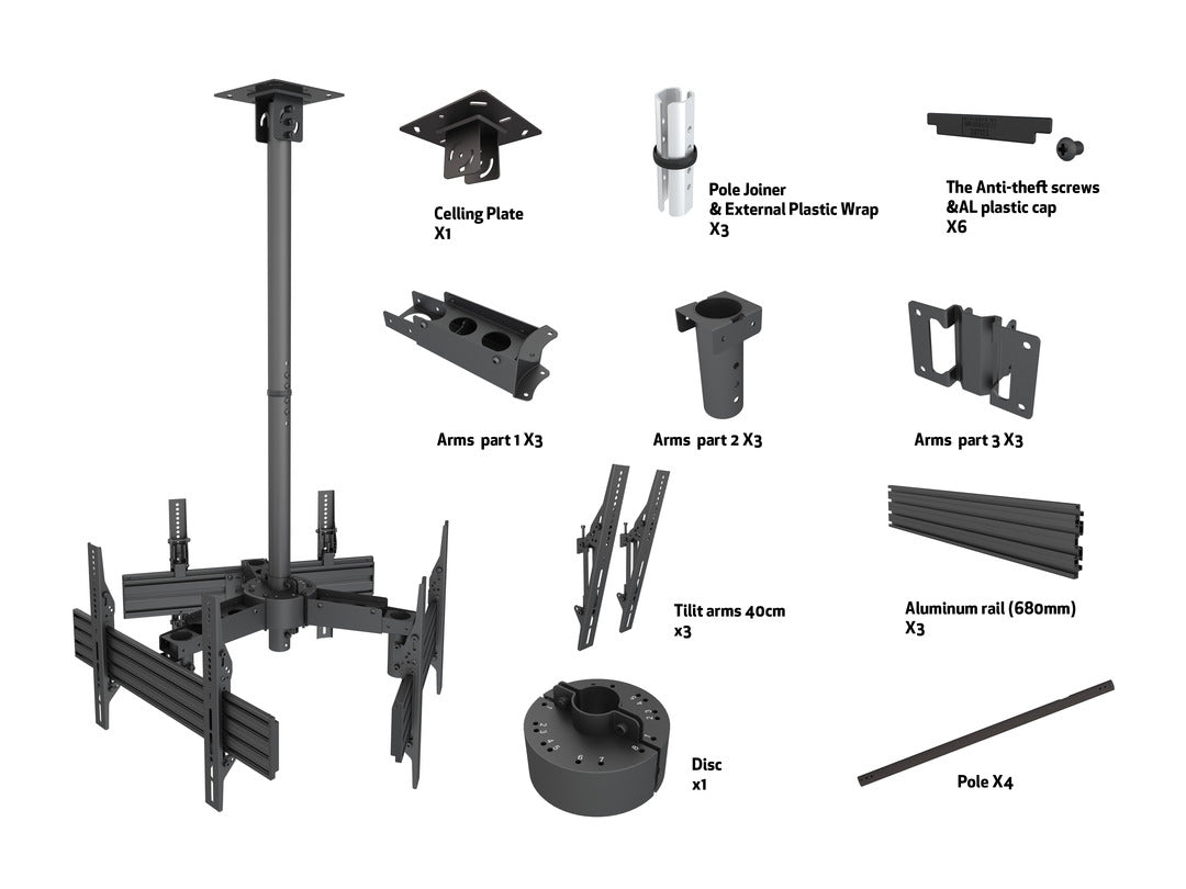 Multibrackets Pro MBC3U – Wandhalterung, neigbar, bis 65", bis 90 kg, schwarz