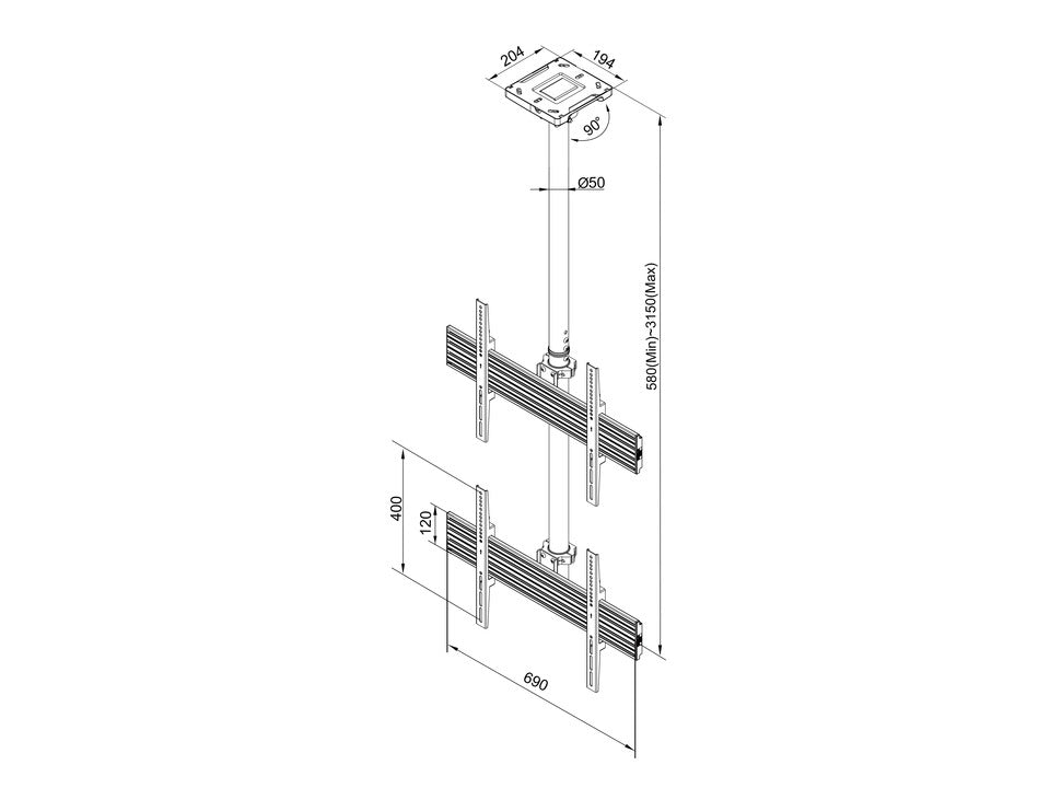 Multibrackets Pro MBC2U – Deckenhalterung, fix, bis 65", bis 100 kg, schwarz
