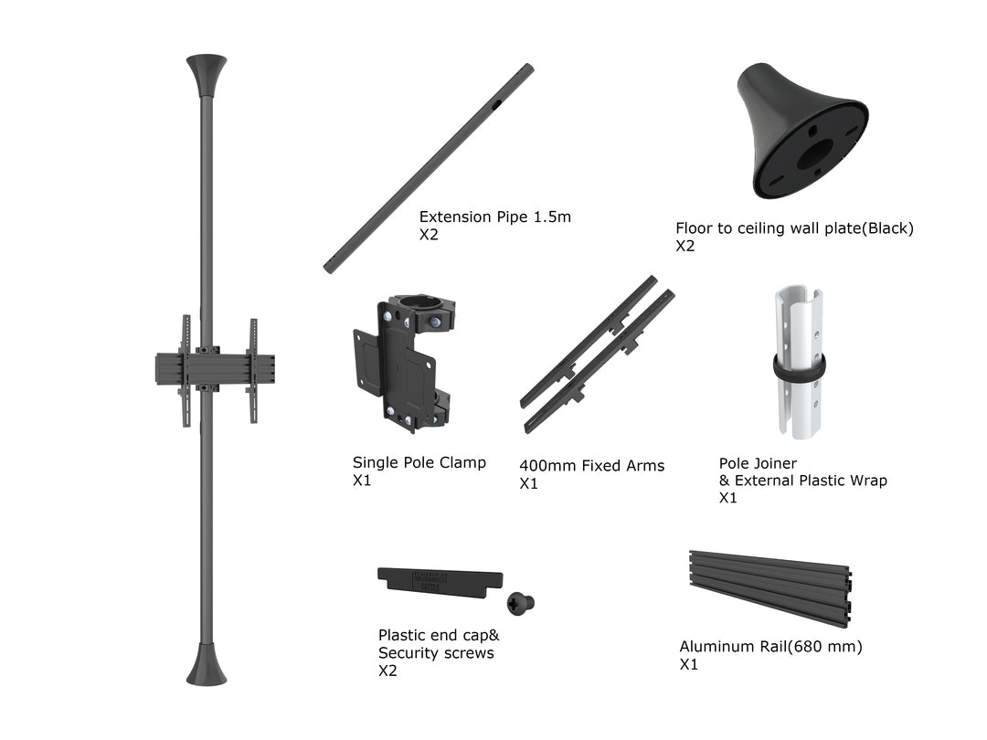Multibrackets Pro BD Ständer 3620 – Displayständer, drehbar, bis 65", VESA 100×100, bis 30 kg, schwarz