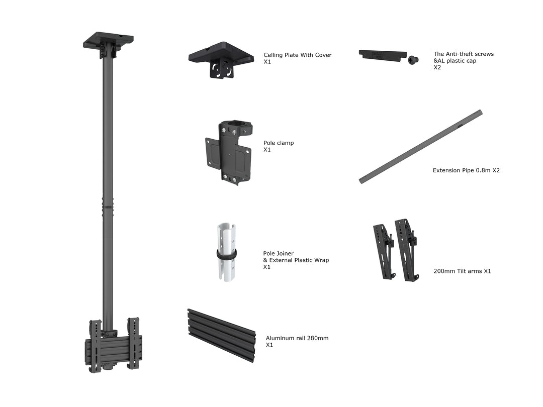 Multibrackets Pro MBC1U – Deckenhalterung, fix, bis 42", VESA 100×100, bis 50 kg, schwarz