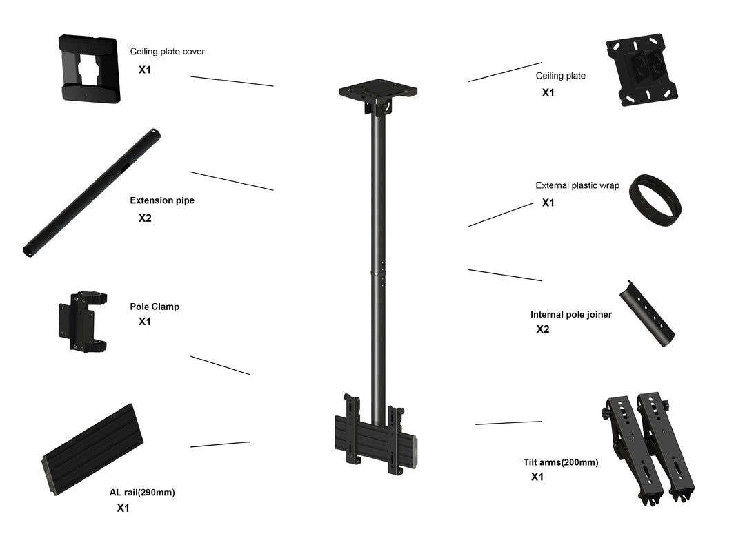 Multibrackets Pro MBC1U – Deckenhalterung, fix, bis 42", VESA 100×100, bis 50 kg, schwarz