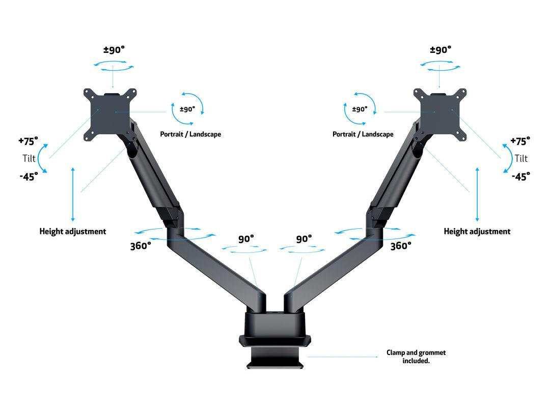 Multibrackets Tischständer Duo 3965 – Tischhalterung, Dual, bis 32", VESA 100 × 100 mm, 10 kg, Drehbar, Schwarz