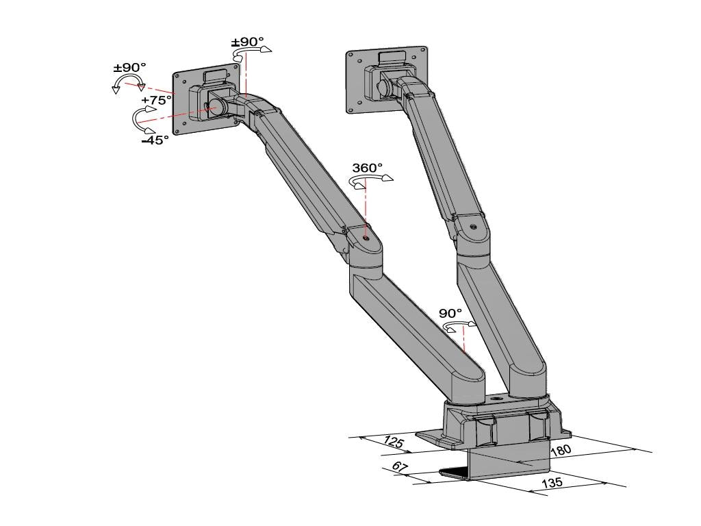 Multibrackets MB 4207 – Tischhalterung, Dual, bis 32", VESA 75 × 75 mm, 21 kg, drehbar, schwarz