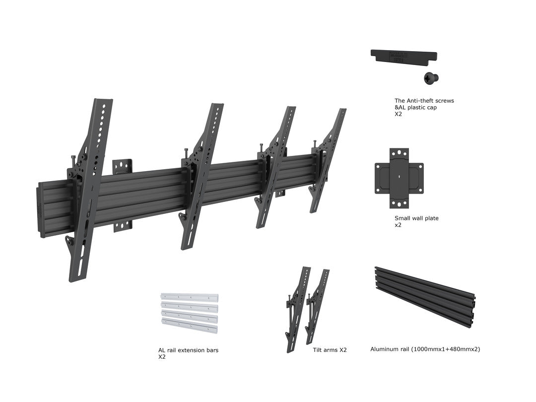 Multibrackets Pro MBW2U – Wandhalterung, neigbar, für 43", VESA 100×100, bis 30 kg, schwarz